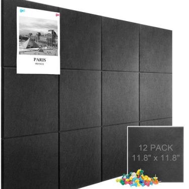 Imagem de Painel de Avisos Hrrtyueg 48x36 com Ladrilhos de Feltro Preto, 12 Unid