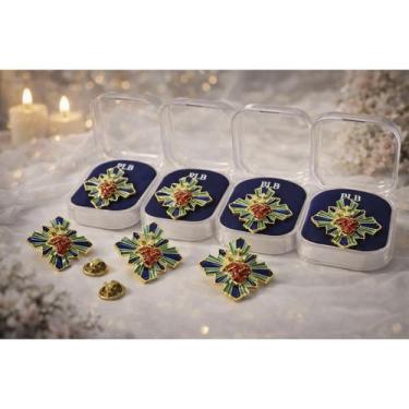 Imagem de Kit 6 Botton Broche Sagrado Coração de Jesus + Caixinha - PRA VC, Dour