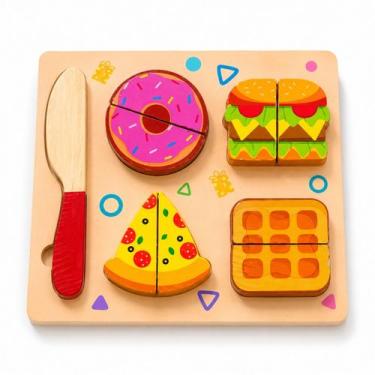 Imagem de Kit Comidinhas de Madeira para Cortar Montessori Infantil  Brinquedo E