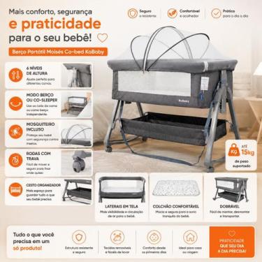Imagem de Berço Portátil Moises Co-bed Com Balanço Mosquiteiro e Cesto Cinza - K
