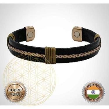 Imagem de Bracelete de Cobre Magnético Ajustável FLUIR COURO Com COBRE - Fluir I