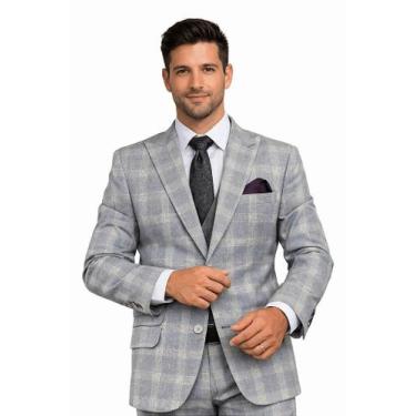 Imagem de Terno Slim Masculino Xadrez Cinza PV Lapela Peak T&C - Elegância e Con