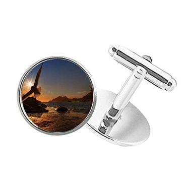 Imagem de DIYthinker Abotoaduras com clipe de botão redondo e imagem da natureza da águia oceânica