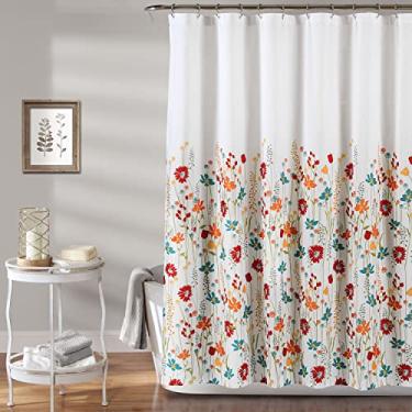 Imagem de Lush Decor Cortina de chuveiro floral Clarissa, 182,88 cm x 182,88 cm, turquesa e tangerina