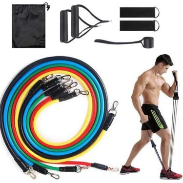 Imagem de Kit Extensor Elástico 11 Peças Exercício Fitness Pilates