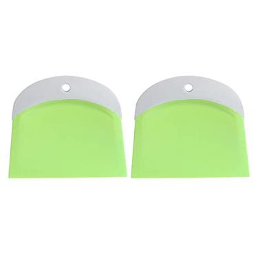 Imagem de 2 peças de plástico flexível multiuso ferramenta de corte de pastelaria de cozinha,Tigela espátula e raspador de bancada, raspadores de alimentos para massa de pão assar bolo fondant glacê(Green)