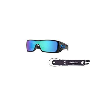 Imagem de Batwolf OO9101 910158 27MM Polished Black / Prizm Sapphire Rectangle Sunglasses for Men + BUNDLE with Accessory Leash Kit