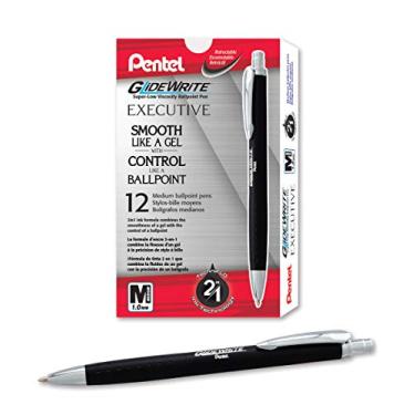Imagem de Pentel Caneta esferográfica executiva GlideWrite (1,0 mm), linha média, corpo de metal preto, tinta preta, pacote com 12 (BX970A-A)