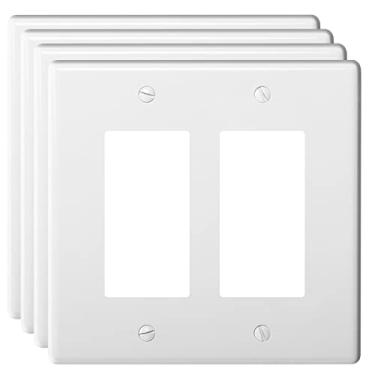 Imagem de Placas de parede decoradoras para 2 entradas com interruptor de tomada para interruptores de luz, interruptor inteligente, reguladores, GFCI, receptáculo, tomada USB tamanho padrão 2 entradas 11,4 cm x 11,6 cm (tamanho padrão, pacote com 4, branco)