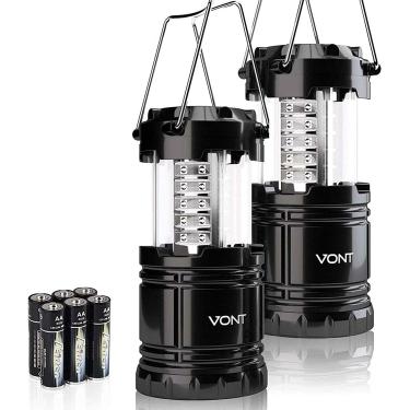 Imagem de Vont 2 Pack LED Camping Lantern, Lanternas de sobrevivência portáteis super brilhantes, deve ter durante furacão, emergência, tempestades, paralisações, luzes de acampamento dobráveis originais / lâmpada (baterias incluídas)