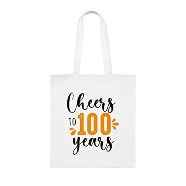 Imagem de Sacola Cheers To 100 anos, 209h, bolsa de ombro, bolsas reutilizáveis, ideia de presente de cesta de Natal de aniversário, Branco