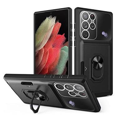 Imagem de Capa de telefone de armadura de slot para cartão de carteira deslizante para samsung galaxy s22 ultra s22 plus a72 a53 a52 a33 a12 capa de anel magnético à prova de choque, t1, para samsung a13 4g