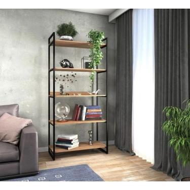 Imagem de Estante 190X80cm Organização Prateleiras De Madeira Estilo Industrial