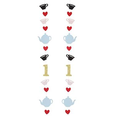 Imagem de Faixa Alice In Onederland para decoração de parede – Chá para duas decorações de aniversário, pano de fundo de foto de primeiro aniversário, país das maravilhas azul para surpresa de festa de aniversário de 1 ano