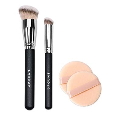 Imagem de GFOUNS Pacote com 4 pincéis de base, pincel corretivo e puff em pó: kit de pincéis de maquiagem facial para líquido, creme, mistura, polimento e pó fixador, pincel kabuki angular e pincéis de contorno para maquiagem