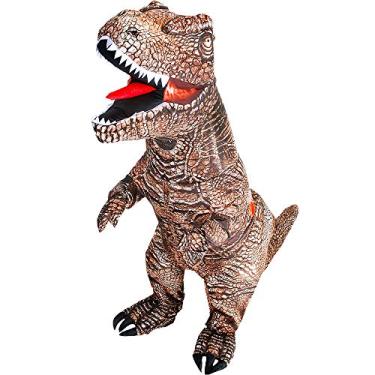 Imagem de KOOY Fantasia de dinossauro inflável adulto raptor inflável T-rex Dino de corpo inteiro engraçado fantasia de Halloween para homens mulheres adolescentes