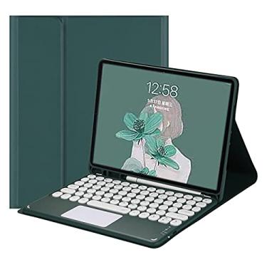 Imagem de HENGHUI Capa de teclado para iPad Air de 11 polegadas (M3/M2)/iPad Air 5ª 4ª geração 11 polegadas capa com touchpad removível chave redonda cor doce capa para teclado (verde escuro)