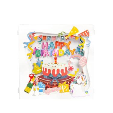 Imagem de Yajun Cartão de aniversário 3D feito à mão estéreo, cartões de felicitações dobrados, recortes de papel requintados, cartões de bênção para amantes e amigos branco