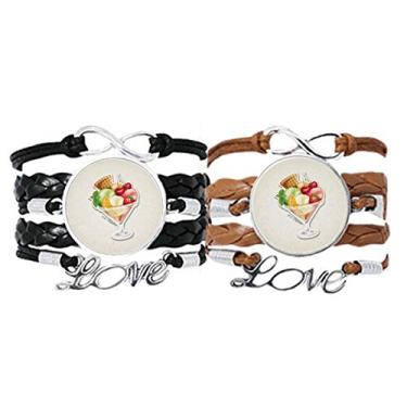Imagem de DIYthinker Pulseira de mão cereja laranja morango fruta doce sorvete pulseira de corda de couro conjunto duplo presente, Não se candidatar