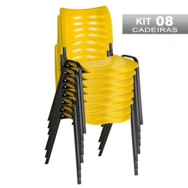 Imagem de Kit 8 Cadeiras Empilhável Iso Fixa Escolar Amarela Para Escritório Rec