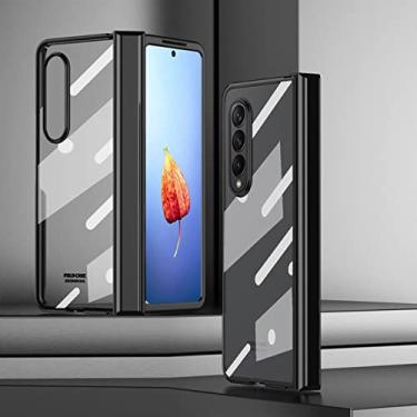 Imagem de Estojo de dupla face com tudo incluído para Samsung Galaxy Z Fold 4 5G com proteção de dobradiça e protetor de dobradiça. Capa de telefone de proteção para PC com película temperada, preta, para Samsung Z Fold 4