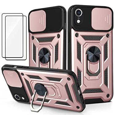 Imagem de Capa iPhone X Capinha (2 pedaços de filme temperado Protetora) de Câmera Proteção de Tela Metal KickStand (Rose)