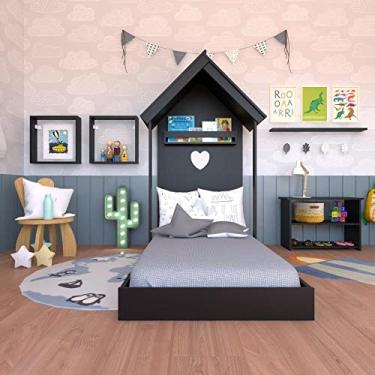 Imagem de Conjunto Infantil Cama Banqueta 2 Nicho e Prateleira Bramov Móveis Preto