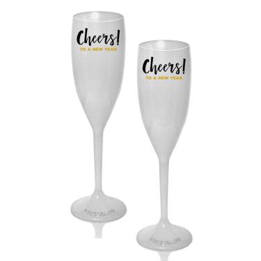 Imagem de Kit 2 Taças Champagne Brancas Personalizadas Cheers