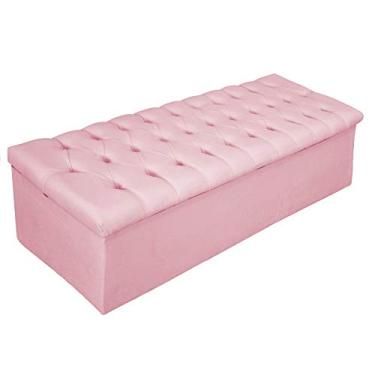 Imagem de Recamier Baú Estofada Mel 195 cm King Size Com Capitonê Suede Rosa Bebê - ADJ Decor