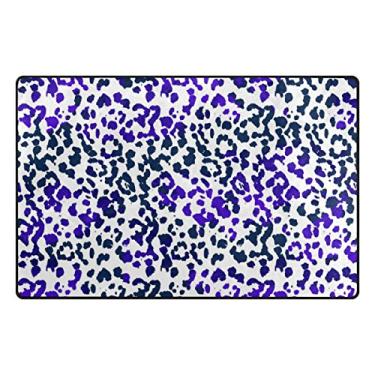 Imagem de My Little Nest Tapete de área azul roxo com estampa de leopardo leve capacho 1,6 m x 1,5 m, esponja de memória para ambientes internos e externos, tapete para entrada, sala de estar, quarto, escritório, cozinha, corredor
