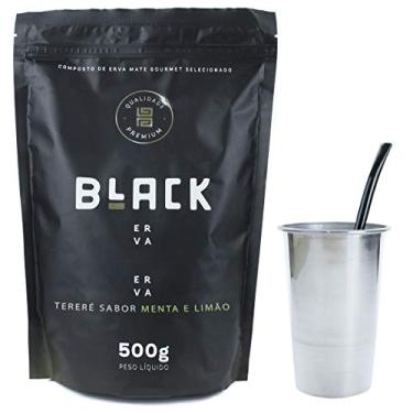 Imagem de COPO DE TERERÉ ALUMÍNIO + BOMBA CLÁSSICA EPOX PRETA + BLACK ERVA 500G (Menta e Limão)