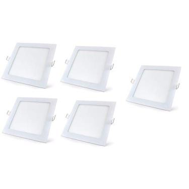 Imagem de Kit 5 Plafon Luminárias 18W LED Painel Embutir Spot Slim QUADRADO Branco Frio