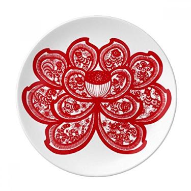 Imagem de Lótus Zodíaco Chinês Corte de Papel Flor Prato Decorativo Salver Porcelana Prato de Jantar