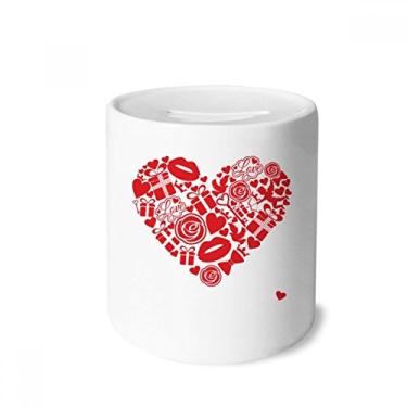 Imagem de DIYthinker Caixa de moedas de cerâmica para presente de Dia dos Namorados com coração vermelho e rosa