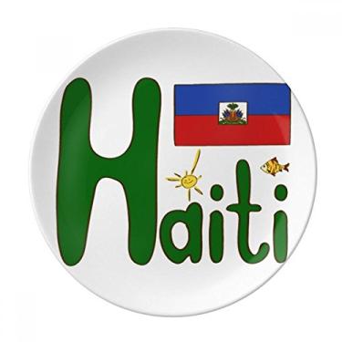 Imagem de Prato de sobremesa com bandeira nacional do Haiti em porcelana decorativa de 20,32 cm para jantar em casa