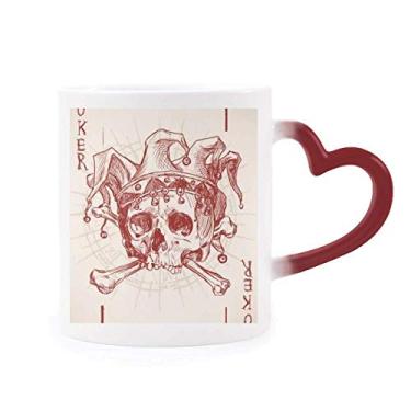 Imagem de Coringa Coringa Coroa Vermelha Esqueleto Cartão Padrão de Poker Caneca Sensível ao Calor Caneca de Grés Mudança de Cor Vermelha