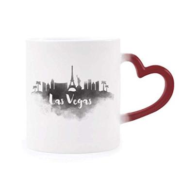 Imagem de Las Vegas America Landmark Ink Caneca sensível ao calor com pintura de cidade, caneca de grés que muda de cor vermelha