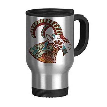 Imagem de Caneca de viagem com símbolo do zodíaco da constelação Capricórnio tampa flip em aço inoxidável copo de carro copo térmico