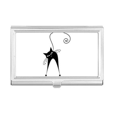 Imagem de Caixa de bolso para porta-cartões de visita com desenho de animal para amantes de gatos preto Halloween