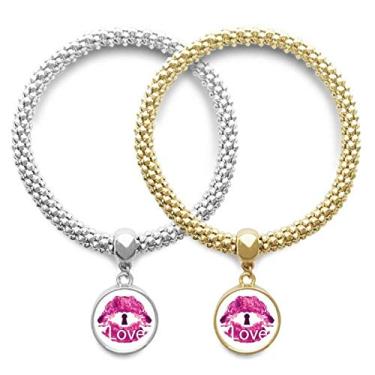Imagem de Pulseira para amante de Dia dos Namorados Lábios Rosa Amor Pulseira Pingente Joias Presente de Casal