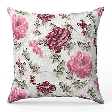 Imagem de Capa de almofada Jacquard floral flores rosa 60 x 60
