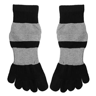Imagem de Happyyami Meias de dedo de corrida masculinas quentes para inverno meias esportivas de algodão cinco dedos para esportes fitness (preto cinza claro)