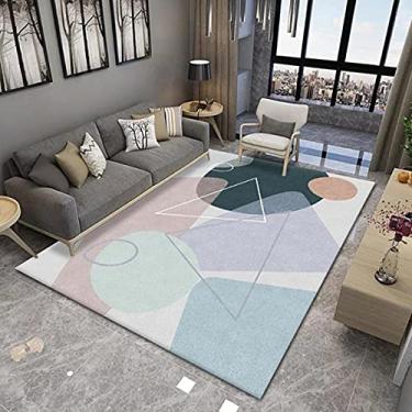 Imagem de jia cool Tapete contemporâneo Boho estilo retrô abstrato para sala de estar, tapetes antiderrapantes para áreas internas/externas, 80 x 119 cm, geometria-203