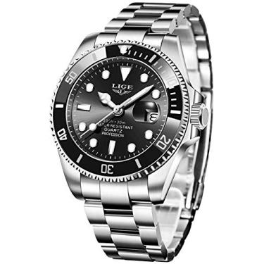 Imagem de Relógio masculino de aço inoxidável da LIGE, relógio militar à prova d'água, esportivo, analógico, de quartzo, casual, para negócios, com calendário, relógios de pulso, Silver black