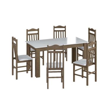 Imagem de Conjunto Mesa de Jantar Fixa 6 Cadeiras Estofadas CJE1150 Móveis Canção - Ameixa Negra/ Branco