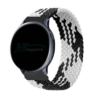 Imagem de Pulseira 20mm Trançada Elastica LTimports, compativel com Galaxy Watch 3 41mm - Active 2 44mm - Active 40mm - Galaxy Watch 42mm - GTS 2/3/4 - BIP 2/3/S/L (Preto/Branco [Tam. G] (Pulso 195 até 210mm))