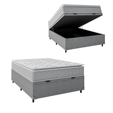 Imagem de Cama Box Baú Casal Colchão Molas Ensacadas Pillow Top Perfect 138x188x74cm Cinza/branco Umaflex - Suporta até 120kg por Pessoa