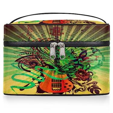 Imagem de Bolsa de cosméticos para pôster de guitarra musical feminina grande bolsa de maquiagem de viagem bolsa de maquiagem portátil bolsa de maquiagem caixa com zíper bolsa de higiene pessoal,