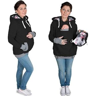 Imagem de Moletom Com Capuz Para Carregar Bebê 3 Em 1 Casaco Canguru/jaqueta Feminina Com Zíper Top Para Gestante Suporte Para Bebê Suporte Para Bebê Macio E Confortável Suéter Com Capuz De Lã,2,eu,Hilariou