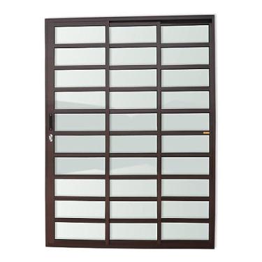 Imagem de Porta de Correr com Travessas 3 Folhas 1/3 Super Vidro Liso 210cm x 150cm Brimak Corten